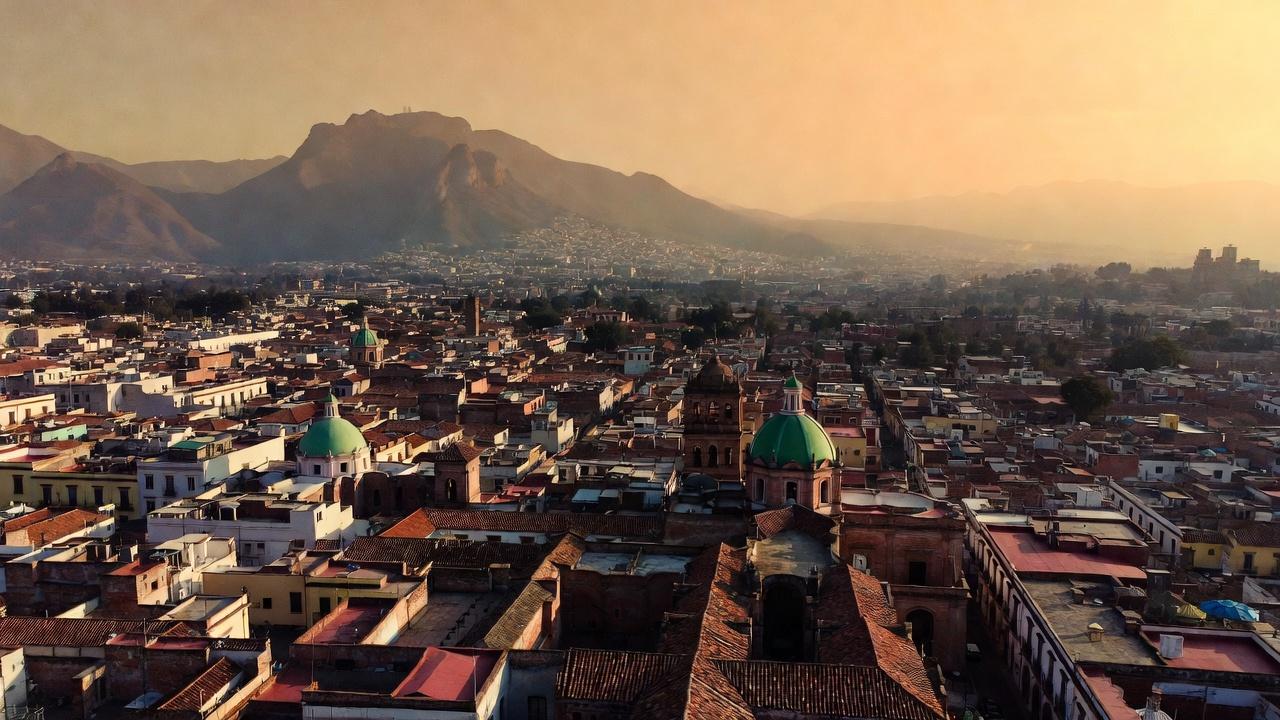 Panoramic view of Oaxaca City with mountains in the distance